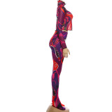 Print Long Sleeve Crop Tops Two Piece Pants Set GZJQ-K25S86357