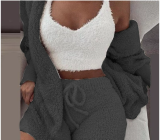 Plus Size Plush Homewear Casual 3-Piece Pajama Set GXHF-YM303