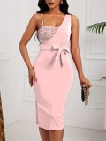 Solid Color Sequin Midi Dress GYOU-CX420