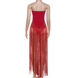 Solid Color Tassel Tube Top Bodysuit GZJQ-K25K86552