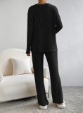 Casual Loose Knit V-Neck Long Sleeve And Pants Suit GYOU-CX23082701