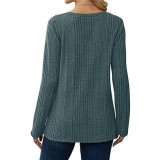 Solid Color V-neck knitted Long Sleeve Top GYOU-CX803