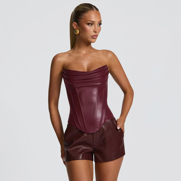 PU Leather Wrap Chest Banage Tops GDSF-D25TP501