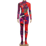 Print Long Sleeve Crop Tops Two Piece Pants Set GZJQ-K25S86357