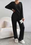 Casual Loose Knit V-Neck Long Sleeve And Pants Suit GYOU-CX23082701