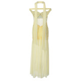Patchwork Mesh One Shoulder Split Maxi Dress GLAG-D5A20336F