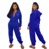 Plus Size Long Sleeve Hooded Plush Jumpsuit GXHF-Y88021