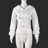 Solid Color Zipper Hooded Sweatshirt Coats GNZD-32694TBY