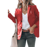 Plus Size Single-Breasted Solid Color PU Leather Long Sleeve Top GYOU-CX20708