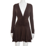 Deep V Neck Long Sleeve Mini Dress GSZM-D25DS484