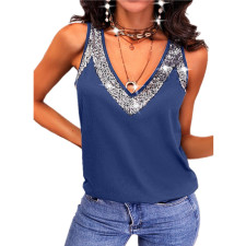 Plus Size Solid Color Sequin Sleeveless Vest Top GYOU-CX2422