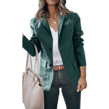 Plus Size Single-Breasted Solid Color PU Leather Long Sleeve Top GYOU-CX20708