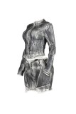 Long Sleeve Zipper Two Piece Skirts Set GXHF-M81012