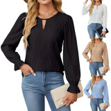 Solid Color Round Neck Flare Sleeves Tops  GYOU-CX805