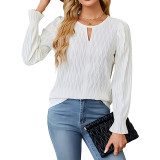 Solid Color Round Neck Flare Sleeves Tops  GYOU-CX805
