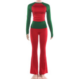 Christmas Long-Sleeve Color-Block T-Shirt and Pants Two-Piece Set GSLF-K25S87836