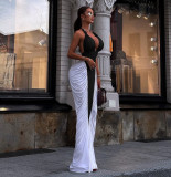 Contrast Color Patchwork Tie Backless Maxi Dress DLSF-K25D80703
