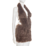 Sexy Fur Neck Backless Two Piece Skirts Set GSBD-J25ST363