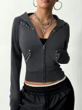 Solid Color Hooded Long Sleeve Sweatshirt Coat GYXN-73122