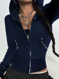 Solid Color Hooded Long Sleeve Sweatshirt Coat GYXN-73122