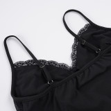 V Neck Lace Patchwork Sling Bodysuit GWEN-JWJB45724