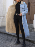 Loose Long Sleeve Denim Fleece Long Coat GYXN-20781