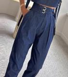 Casual Short Sleeve Denim Two Piece Pant Set GJMF-97779