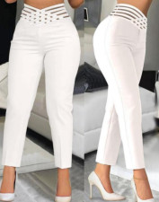 Hollow Out Solid Color Pencil Pants GJMF-97761
