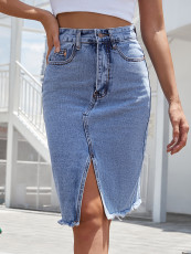 Fashion High Waist Washed Split Skirt GYXN-30933