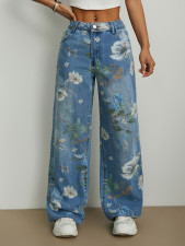 Fashion Print Denim Wide Leg Jeans GYXN-15875#
