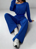 Solid Color Slash Shoulder Long Sleeve Pants Set YH-9021