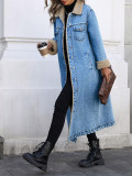 Loose Long Sleeve Denim Fleece Long Coat GYXN-20781