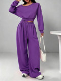 Solid Color Slash Shoulder Long Sleeve Pants Set YH-9021