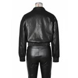 PU Leather Loose Zipper Jackets ZSD-0774