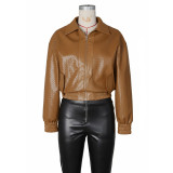 PU Leather Loose Zipper Jackets ZSD-0774