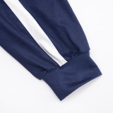 Contrast Color Zipper Tops Two Piece Pants Set MXBF-D25ST390