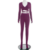 Long Sleeve Cross Tie Up Two Piece Pants Set MXBF-J25ST364