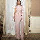 Solid Color Ribbon Ruched Long Dress XEF-K25D87615