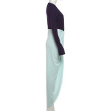 Deep V Neck Patchwork Spit Maxi Dress XEF-K25D87983