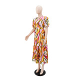Print Short Sleeve Midi Dress GYLY-10992