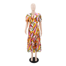 Print Short Sleeve Midi Dress GYLY-10992