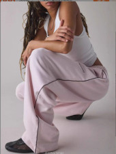 Solid Color Embroidery Loose Sport Pants QOUY-6067