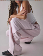 Solid Color Embroidery Loose Sport Pants QOUY-6067