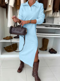 Solid Color Long Sleeve Maxi Dress ZDF-33500