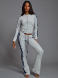 Stripe Patchwork Zipper Two Piece Pants Set CH-25067