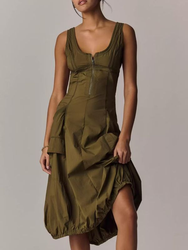 Fashion Sleeveless Zipper Long Dress ZDF-33113