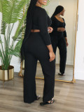 Solid Color Long Sleeve Tops Pants 2 Piece Set ZDF-31385
