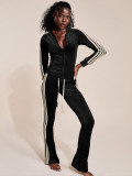 Stripe Patchwork Zipper Two Piece Pants Set CH-25067