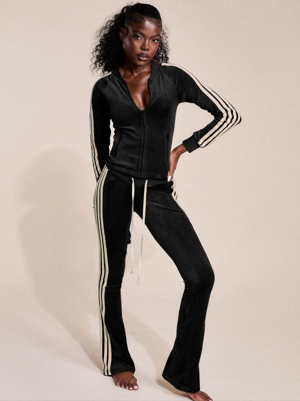 Stripe Patchwork Zipper Two Piece Pants Set CH-25067