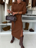 Solid Color Long Sleeve Maxi Dress ZDF-33500